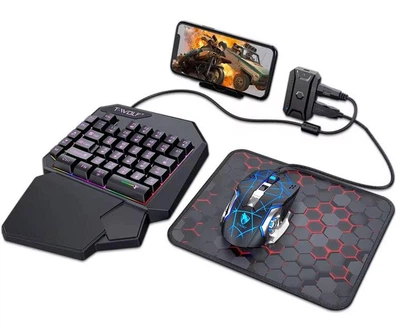 Геймерский набор игровой 5 в 1 для игр на телефоне комплект T-WOLF TF950 игровая одноручная клавиатура мышь беспроводная Bluetooth хаб подставка коврик для Android IOS смартфона планшета для мобильного геймера