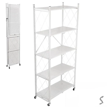 Этажерка Stenson "Loft" на колесах 5 ярусов 71*33*156 см, белая