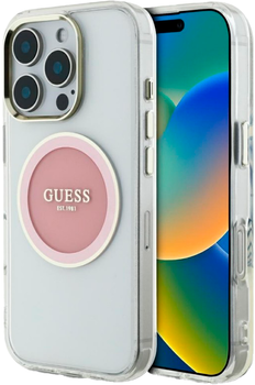 Панель Guess IML Metal Colored Circle Classic Logo MagSafe для Apple iPhone 16 Pro Max Transparent/Pink (3666339428600)