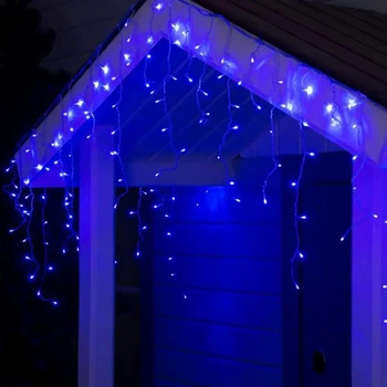 Вулична світлодіодна гірлянда бахрома, 5 м 120 LED, 220 В, білий провід, Синій