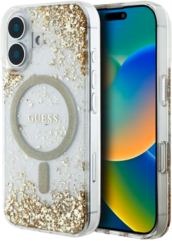 Etui Guess HC Resin Bottom Glitter MagSafe do Apple iPhone 16 Gold (3666339429485)