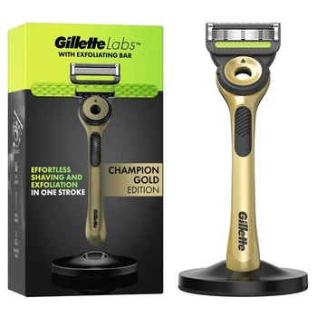 Станок для бритья мужской (Бритва) Gillette Labs 5 лезвий c 1 сменным картриджем и магнитной подставкой Золотой