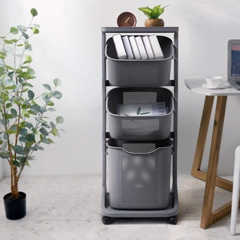 Этажерка с корзинами на колесиках MBM HOME FH-21 GRAY пластиковая серая
