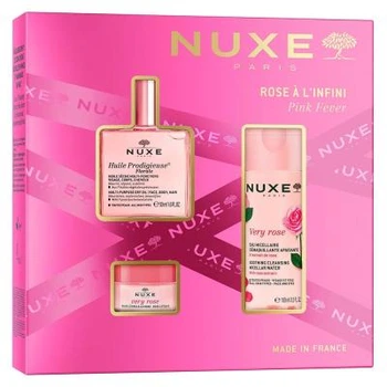 Набір Nuxe Pink Fever Huile Prodigieuse Florale суха олійка для догляду за обличчям тілом і волоссям 50 мл + Very Rose заспокійлива міцелярна вода 3-в-1 100 мл + Very Rose рожевий бальзам для губ 15 г (3264680044762)
