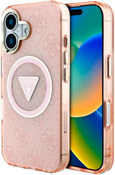 Панель Guess IML Metal Glitter 4G Circle Triangle MagSafe для Apple iPhone 16 Pink (3666339430511)