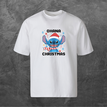 Футболка унисекс с принтом Ohana Christmas Стіч Оверсайз белая 2XL