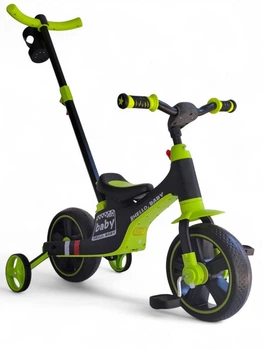 Детский велосипед-беговел SP-Sport Hello Baby 3-в-1 с родительской ручкой, подсветкой и музыкой, зеленый