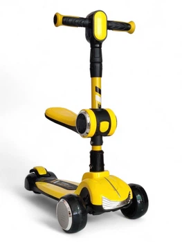 Дитячий самокат-біговел Scooter Highend із фарами, підсвіткою та музикою, жовтий