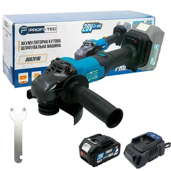 Акумуляторна кутова шліфувальна машина PROFI-TEC DGA201BL Professional POWERLine + 1 х 4.0Aч + зарядний пристрій