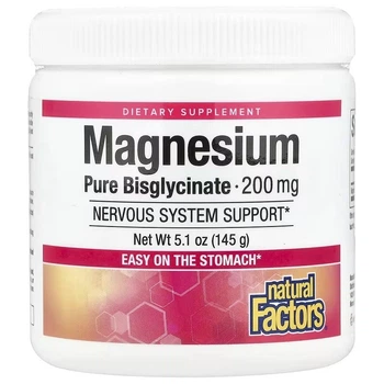 Магний Бисглицинат в порошке, 200 мг, Magnesium Bisglycinate, Pure, Natural Factors, 120 г