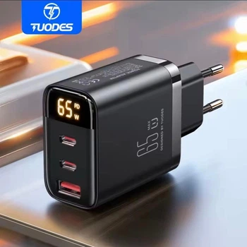 Зарядное устройство TUODES 65w GAN PD 2xUSB-C+USB-A с дисплеем