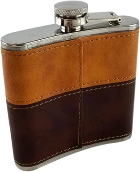 Фляга из нержавеющей стали Huka 180 мл, хром, экокожа 11х9х2.4 см Коричневая (DN32853A)