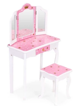 Туалетний столик дитячий EcoToys з потрійний дзеркалом, табуретом та шухлядою (5905817007554)