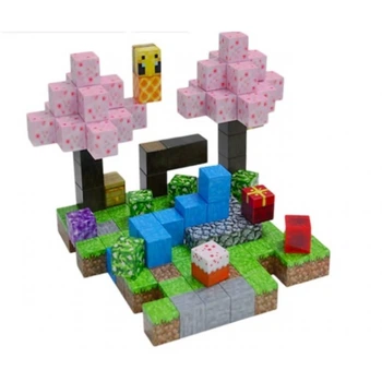 Магнитный блочный конструктор в стиле Minecraft (Майнкрафт) “Цветение сакуры” 128 деталей для детей от 3 лет