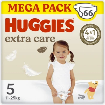 Подгузники Huggies Extra Care Size Размер 5 (11-25 кг) 66 шт (5029053583174) (7611)