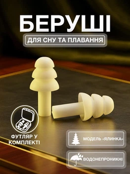 Беруши для сна плавания Елочка силиконовые берушки с высоким шумоподавлением затычки в уши от храпа в бассейн самолет анатомические в футляре Univerza Белые 56_4_L_5B