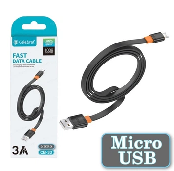 Кабель Micro USB Celebrat CB-33 (3A, 1м) Black