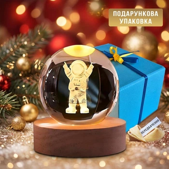 LED лампа світильник подарунок у вигляді кулі "Космонавт" у подарунковій упаковці + печиво з передбаченням