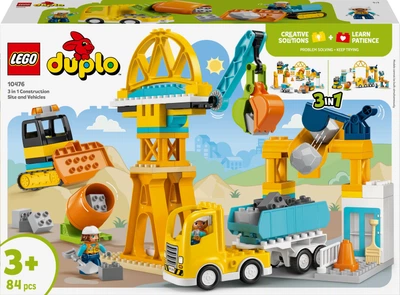 Zestaw klocków LEGO DUPLO Town Plac budowy z pojazdami 3 w 1 84 elementy (10476)