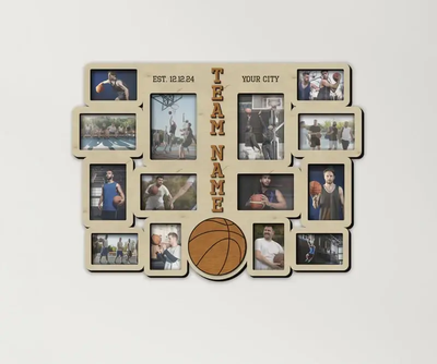 Фотоколаж The Frame Depot из дерева Баскетбол на 14 фотографий ручной работы Бежевый (basketball_collage)