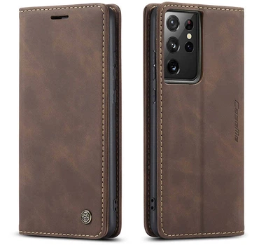 Чехол-книжка CaseMe из нубука для Samsung S21 Ultra Тёмно-коричневый