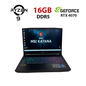 Игровой ноутбук MSI Katana A15 AI B8VG / 15.6" (1920x1080) IPS / AMD Ryzen 9 8945HS (8 (16) ядер по 4.0 – 5.2 GHz) / 16 GB DDR5 / 1000 GB SSD / nVidia GeForce RTX 4070, 8 GB GDDR6, 128-bit / WebCam б/у