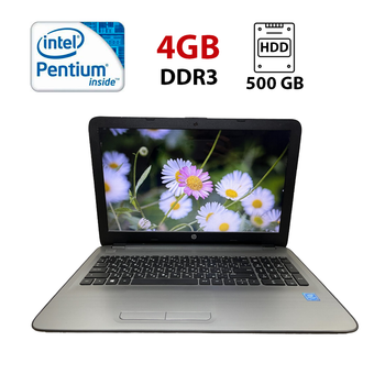Ноутбук Б-класс HP 15-ay087ur / 15.6" (1366x768) TN / Intel Pentium N3710 (4 ядра по 1.6 - 2.56 GHz) / 4 GB DDR3 / 500 GB HDD / Intel HD Graphics / WebCam / Акб не работает б/у
