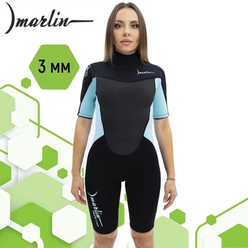 Гидрокостюм женский для серфинга Marlin TROPIC SHORTY LADY 3 мм blue lagoon/black S