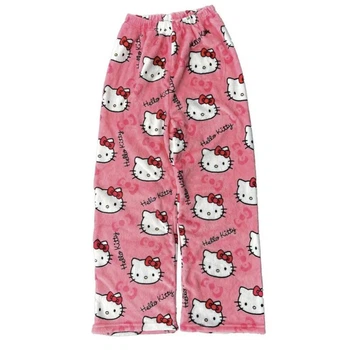 Плюшеві Штани Hello Kitty в Рожевому кольорі | Штани Хелоу Кіті Рожеві S