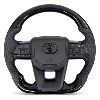 Анатомический руль для Toyota Land Cruiser 100, Prado 120. Рояльный лак. Черный логотип. В сборе.