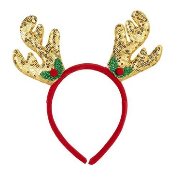 Ободок новогодний "Оленьи рожки" Bambi 2511(Gold) 16,5х14,5 см
