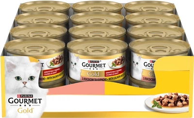 Упаковка влажного корма для кошек Purina Gourmet Gold Кусочки в соусе с лососем и курицей 24 шт по 85 г (7613032618681)