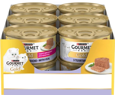 Упаковка влажного корма для котят Purina Gourmet Gold Паштет с телятиной 12 шт по 85 г (7613036330602)