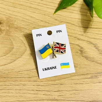 Значок-пін два прапори Україна та Велика Британія Англія | Патріотичний металевий значок