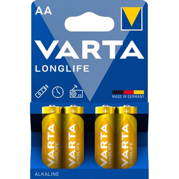 Акумулятор AA VARTA LONGLIFE BLI 1,5В 4 ALKALINE стійкість та довгий термін служби Жовті