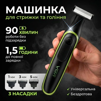 Триммер для бороды и усов машинка для стрижки беспроводная со сменными насадками бритва аккумуляторная VGR V-017
