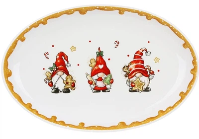 Блюдо овальне керамічне Гноміки з пряниками, 29*18.5*3см DM780-X