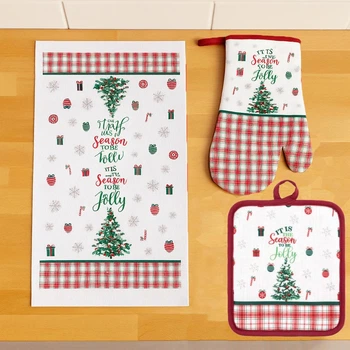 Новорічний подарунковий набір для кухні Ardesto Christmas Tree 3 шт: рушник, прихватка, рукавичка ART14HTR