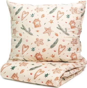Komplet pościeli Homla Rosemary Poszewka na kołdrę 200 x 220 cm + 2 poszewki na poduszki 70 x 80 cm ze świątecznym wzorem Beżowy (5904183858463)