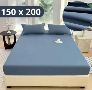 Простыня на резинке Softable Fabric 150×200 + 2 наволочки , синий— мягкая, плотная, комфортная (KT7006012)