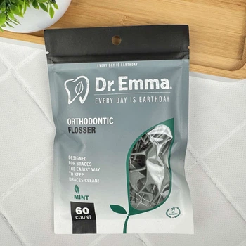 Зубна нитка на тримачі Dr.Emma Orthodontic flosser для брекетів (чорна), 60 шт