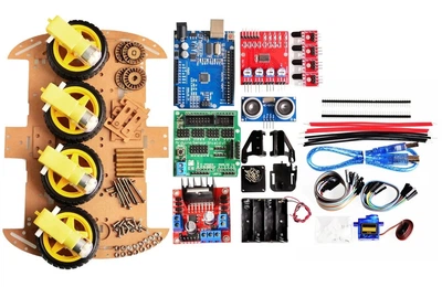 Обучающий конструктор умная машинка набор Arduino Car Kit UNO R3 4WD - набор для начинающих радиолюбителей