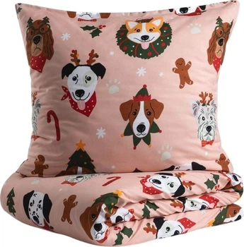 Komplet pościeli Homla Mirth Poszewka na kołdrę 160 x 200 cm + 2 poszewki na poduszki 70 x 80 cm ze świątecznym wzorem Beżowy (5906496700347)