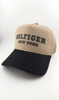 Бейсболка тракер с надписью HILFIGER NEW YORK S 55-56 см летняя с сеткой Бежевый с черным