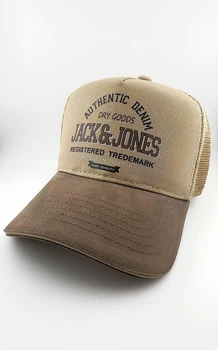 Бейсболка тракер с надписью JACK & JONES S 55-56 см летняя с сеточкой Бежевый с коричневым