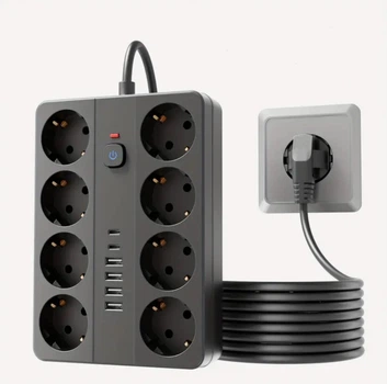 Мережевний фільтр-подовжувач з 8 розетками та 6 USB (4 х USB-A + 2 х USB-C) Захист від перенапруги Кабель 5FT