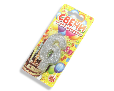 Свічка FROM FACTORY SVC6 у торт цифра 7.5см/№6 Сріблястий №6