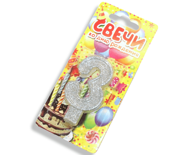 Свічка FROM FACTORY SVC3 у торт цифра 7.5см/№3 Сріблястий №3
