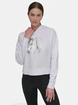 Худі тепле на флісі жіноче Donna Karan NY (DKNY) Active Stacked Metallic-Logo 5512412 S Біле (315831458615)