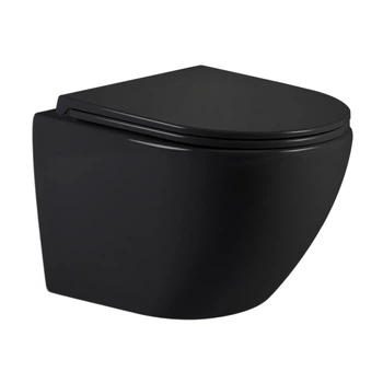Унитаз подвесной Qtap Jay Ultra Quiet 485х360х320 мм, Matt Black, сиденьем Slim Duroplast/Soft-close/Quick R